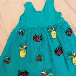 Hanna Andersson Teal Dress with Colorful Fruit Embroidery